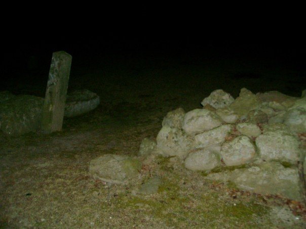 Entrance to the Green Lady Cemetery at night. 
