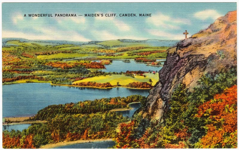A postcard of Maiden's Cliff in Camden, Maine, circa 1935.