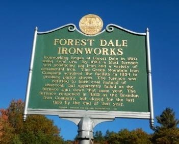 Forest Dale Ironworks historic marker in Brendon, Vermont.