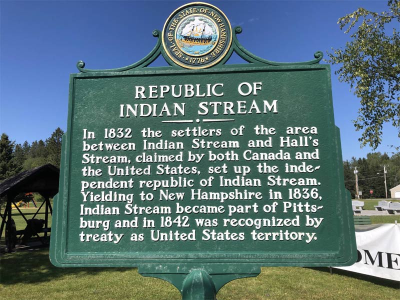 Republic of Indian Stream historic marker in Pittsburg, New Hampshire