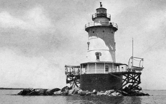 Conimicut Lighthouse in Warwick, Rhode Island, circa 1900.