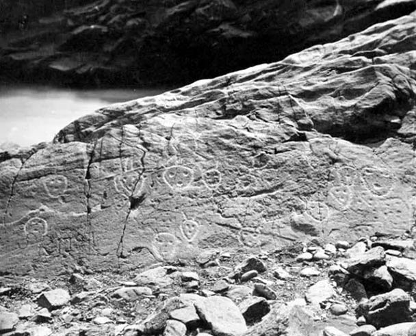 The Bellows Falls petroglyphs circa 1866.
