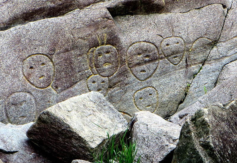 The petroglyphs by the Connecticut River in Bellows Falls, Vermont.