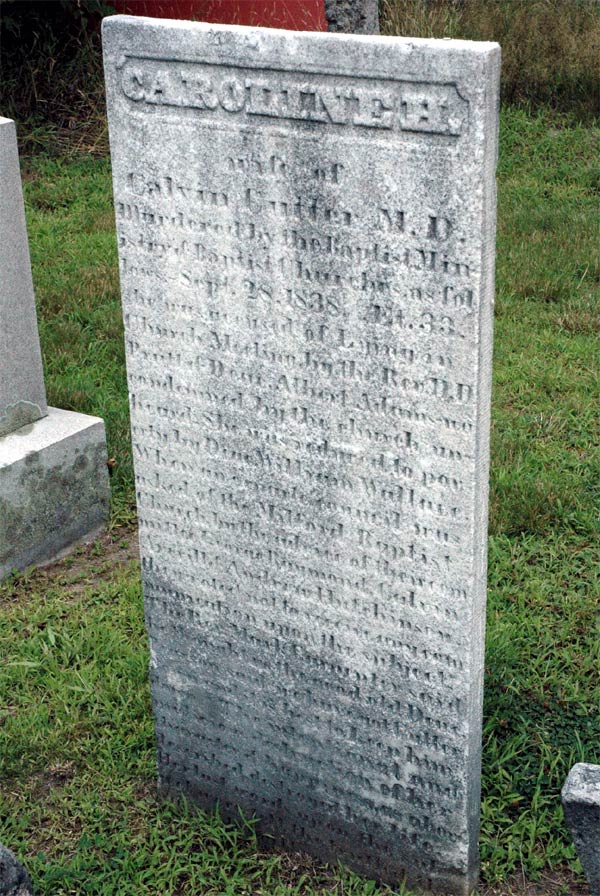The headstone of Caroline Cutter in Milford, New Hampshire.