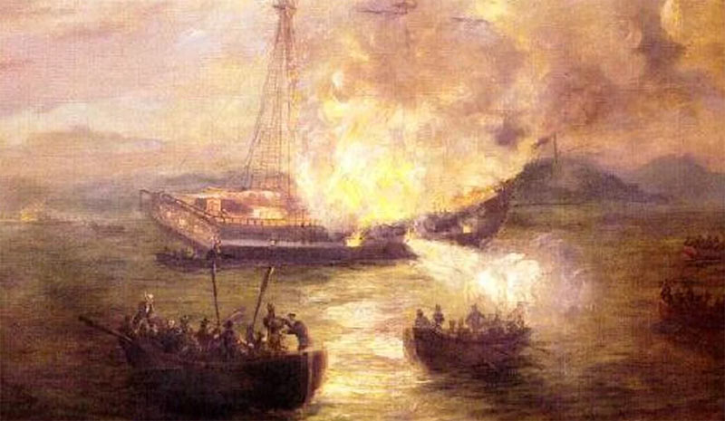The Burning of the Gaspee painting by Charles De Wolf Brownell, circa 1892.
