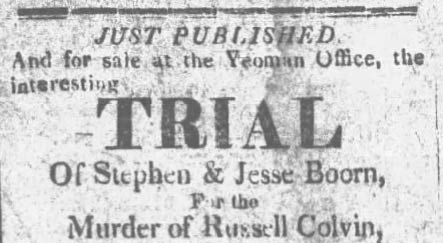 Colvin Murder trial headline from 1820.