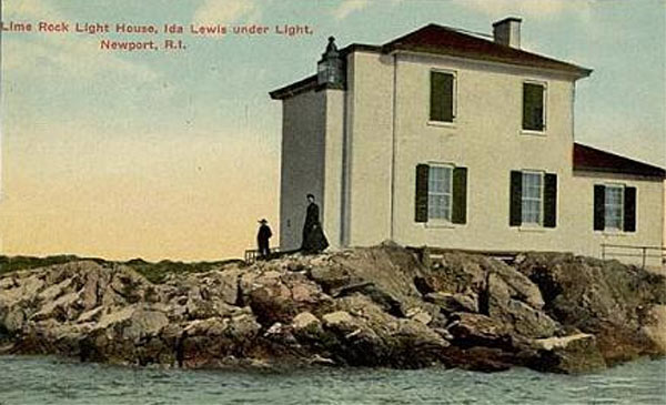 Postcard of Lime Rock Lighthouse in Newport Harbor.