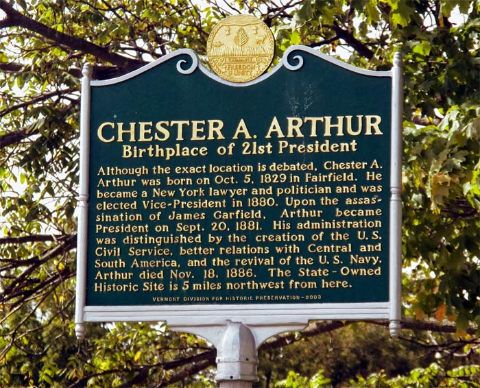 The Vermont historic marker in downtown Fairfield, Vermont.