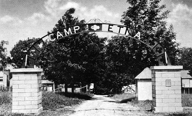 The entrance to Camp Etna in Maine circa 1918.