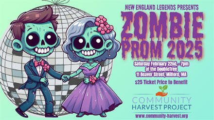 Zombie Prom 2025 - Saturday, February 22 at the Doubletree Hotel in Milford, Massachusetts.