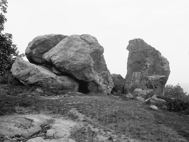 Circa 1901 - Judges Cave in West Rock Ridge State Park in New Haven, Connecticut.