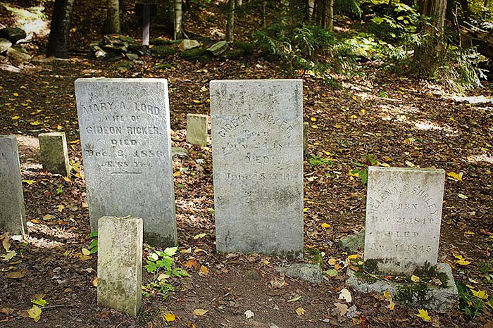 A small cemetery in the Ricker Basin ghost town in Waterbury, Vermont.