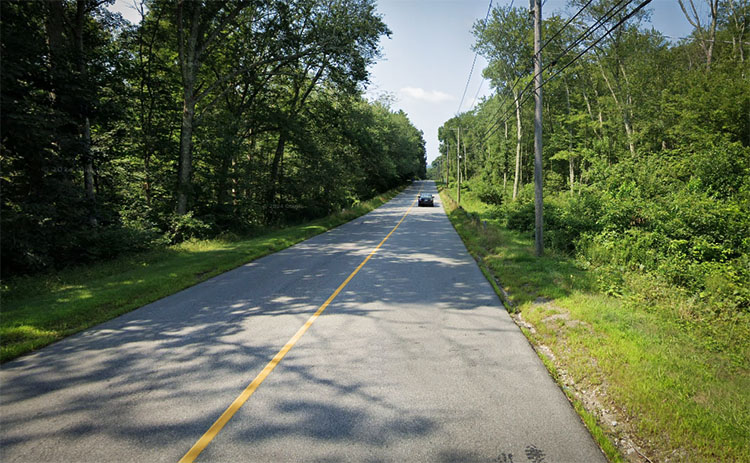 Gravity Hill near the intersection of Snake Meadow Hill Road and Main Street in Sterling, Connecticut.