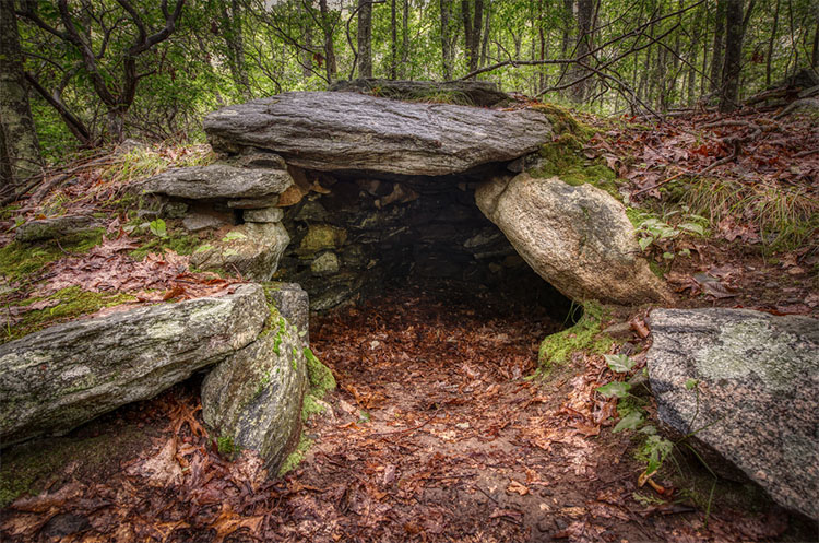 A stone chamber in the Gungywamp site in Groton, Connecticut. Photo by Frank Grace.