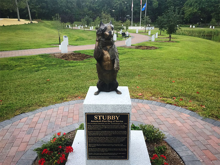 The Sgt. Stubby statue at Veterans Memorial Park in Middletown, Connecticut.