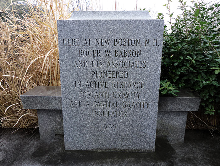 The Gravity Research Foundation monument in New Boston, New Hampshire.