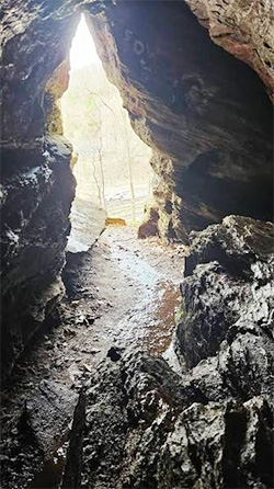 The inside of Squaw Cave in Bolton Notch State Park in Bolton, Connecticut.
