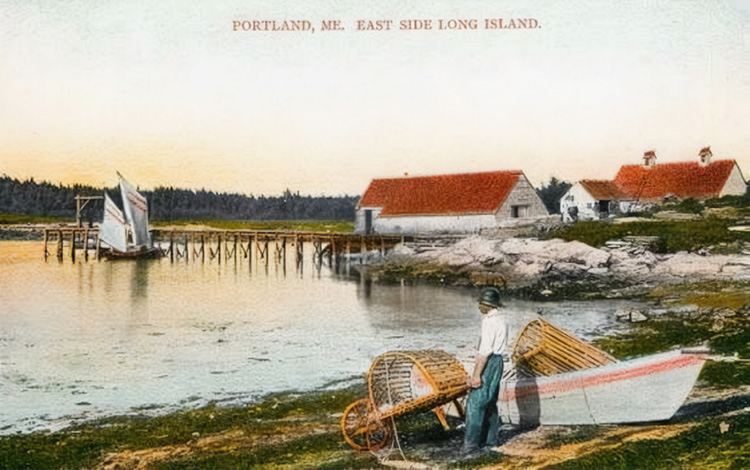 Greetings from the eastern end of Long Island, Maine. Postcard circa 1908.